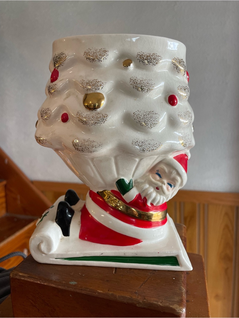 Vintage Christmas Santa Tree Ceramic Figurine Planter Trinket Candy Japan Home